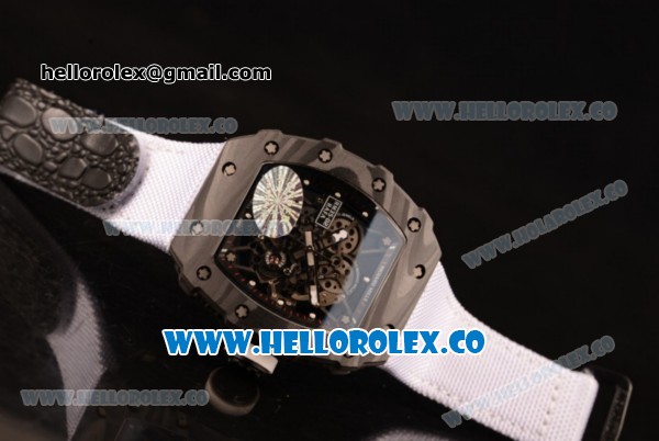 Richard Mille RM 055 Miyota 9015 Automatic Carbon Fiber Case with Skeleton Dial and White Nylon/Leather Strap - Click Image to Close